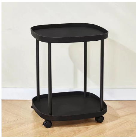 Movable double-layer living room side table 43 x 43 x 54cm storage rack beside table with wheels