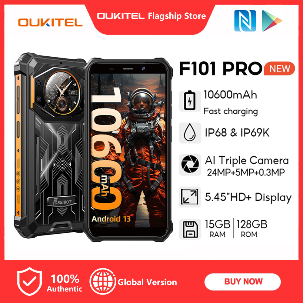 OUKITEL Fossibot F101 Pro Smartphone 10600mAh 15GB+128GB IP68 Waterproof Rugged 24MP Camera NFC Global Version Cellphone