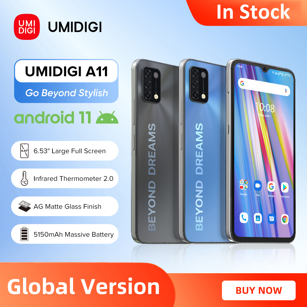 UMIDIGI A11 Smartphone Android 11 Helio G25 3GB/4GB RAM 64GB/128GB ROM 6.53" 16MP AI Triple Camera HD+ 5150mAh A11 Global Version