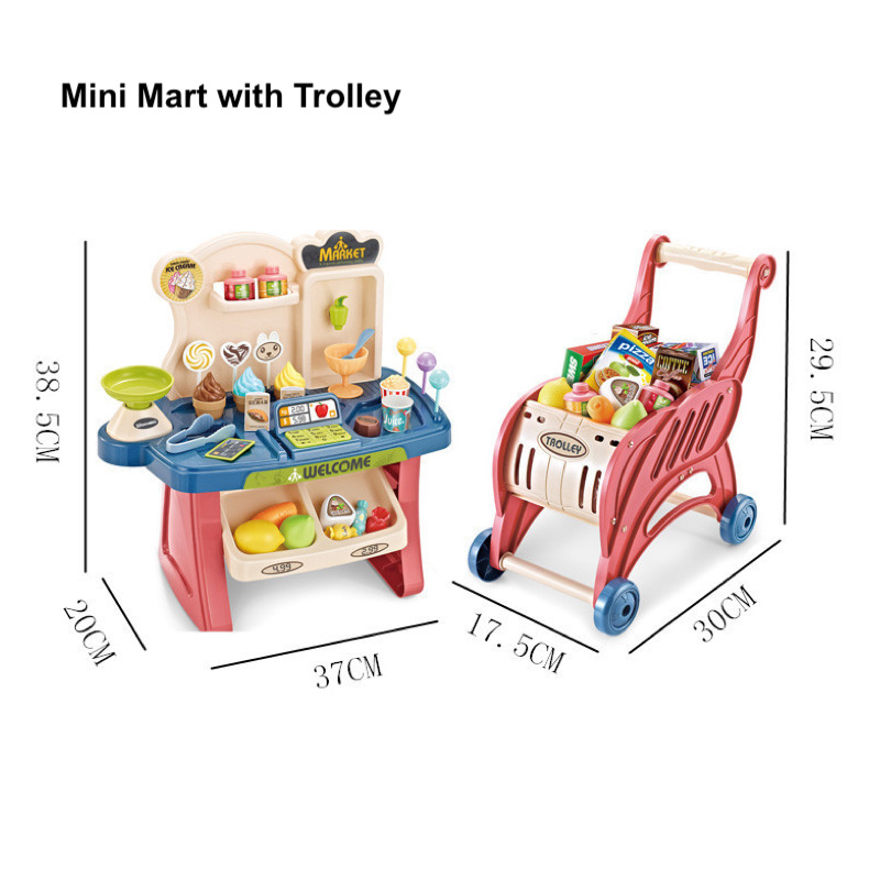 Children Shopping Carts Trolley Toy with Accessories Pretend Play Toys