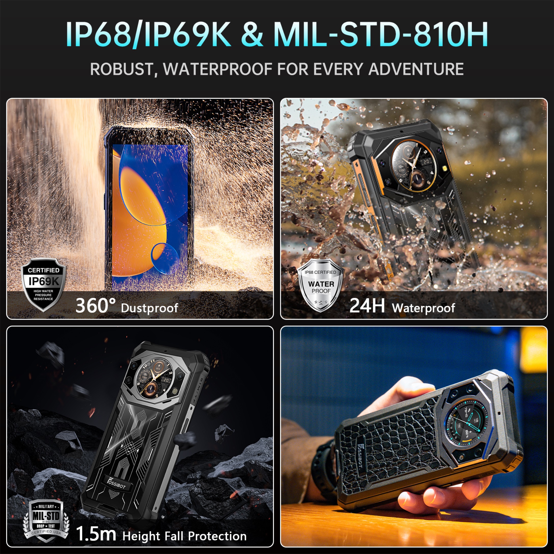 OUKITEL Fossibot F101 Pro Smartphone 10600mAh 15GB+128GB IP68 Waterproof Rugged 24MP Camera NFC Global Version Cellphone