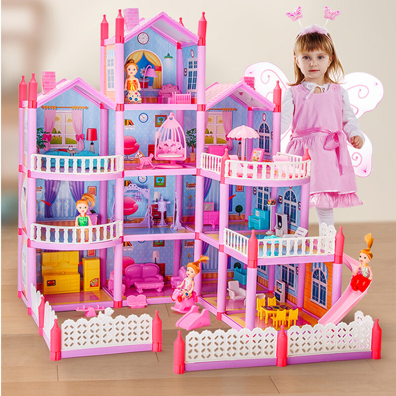 [Free 4PCS dolls + Fairy Lights] SALE Big Dollhouse Mainan Budak Perempuan Multiple Floors Girls Kids Dream Barbie Doll House with Simulation Furnitures Set DIY Toys