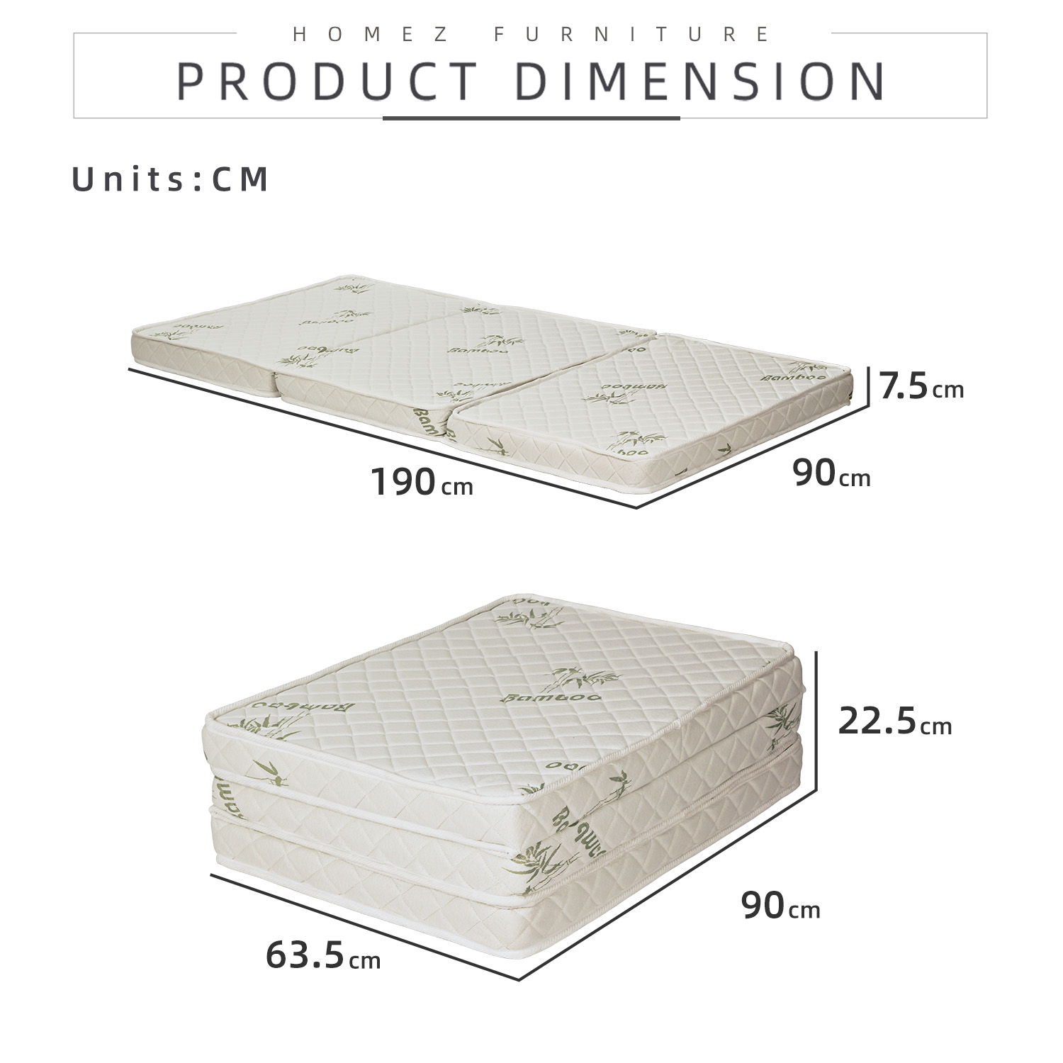 [Pre-order: ETA: 15/12/2023] Homez 3 inch Foldable Anti-Static Bamboo Foam Mattress with Portable Carry Bag - Single