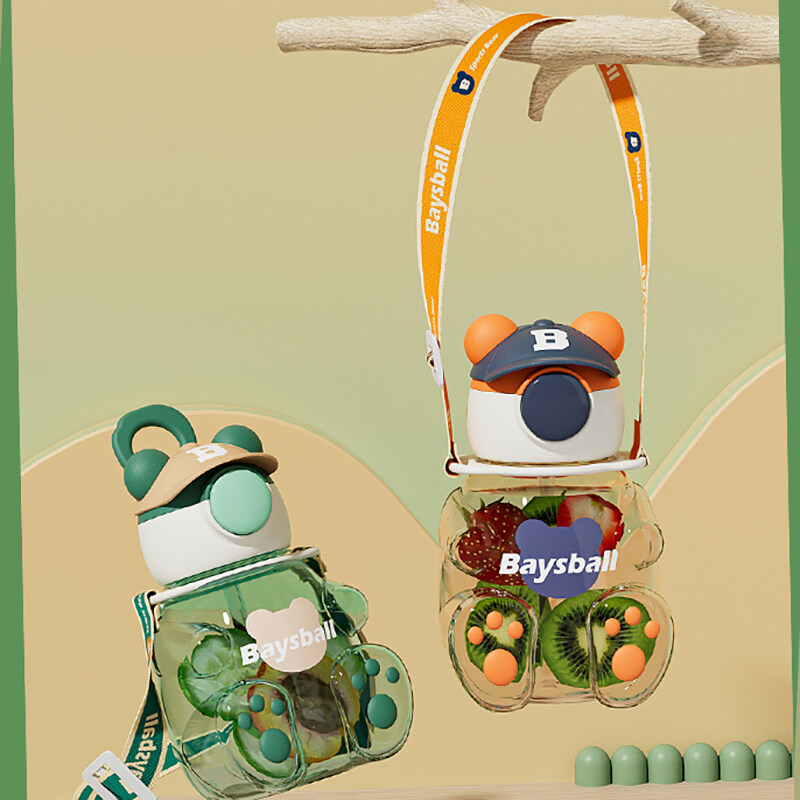 Ready stock Children's Plastic Tritan Sports WaterBottle With Straw Portable Leakproof Cute Cartoon Student Straps Water Cup BPA Free Bottle HGZ034