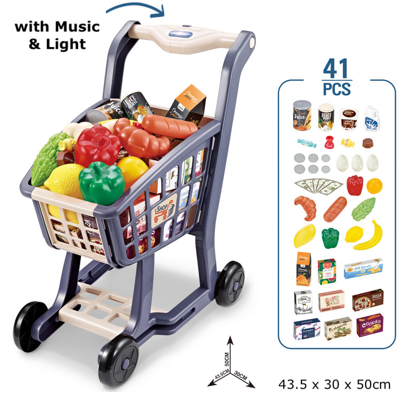 Children Shopping Carts Trolley Toy with Accessories Pretend Play Toys