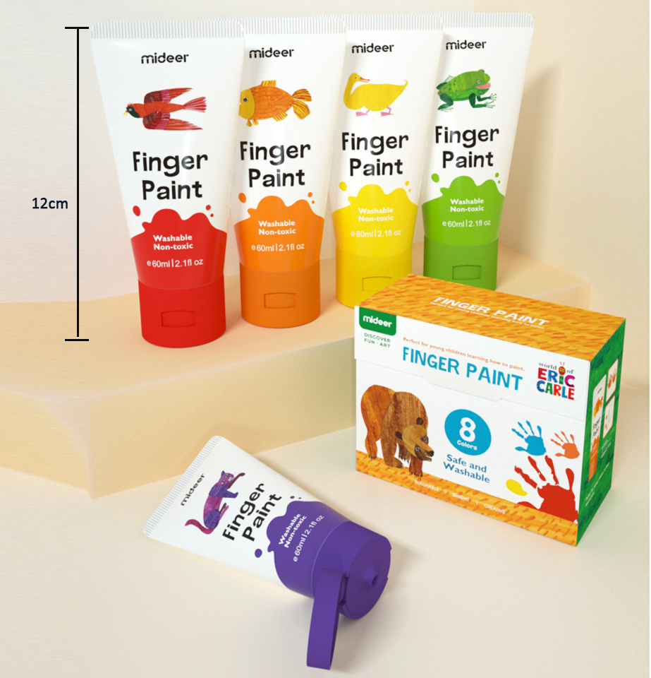 MiDeer Kids Washable 6 / 8 / 12 Colours Finger Paint Kids Painting Supply Canvas / Combo with Apron, Palette and Papers