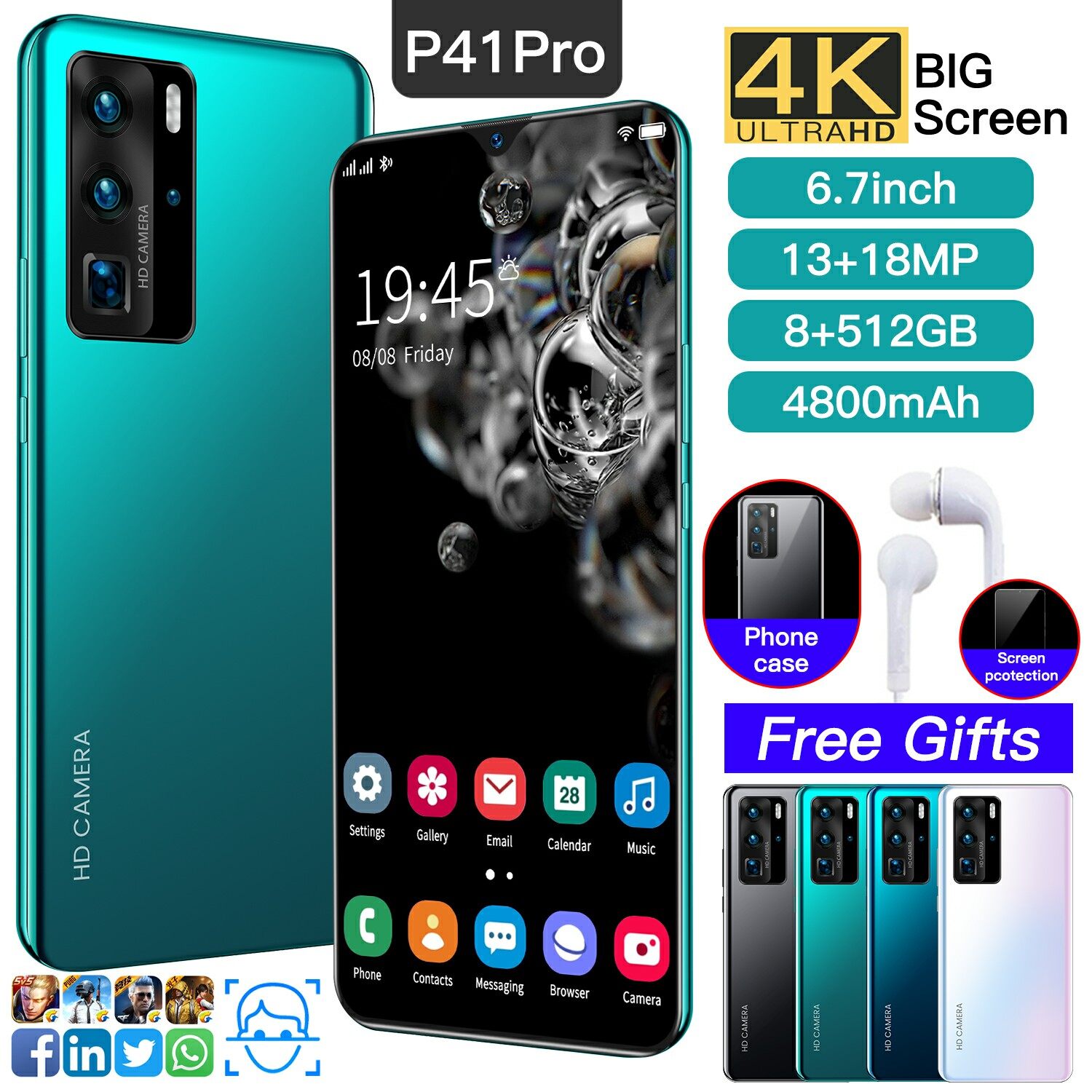 P40 Pro Handphone Original Murah Gila Smartphone 6GB RAM 128GB ROM 4G Phone 5.5-inch High-Definition Screen 4800mAh Large Battery And Strong Performance, facial recognition,  Free shipping
