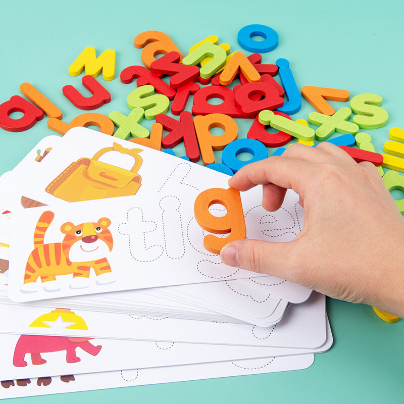 Children Puzzle Wooden Spelling Word Kids Letter Games Kindergarten Teaching Aids English Alphabet Learning Educational Toys
