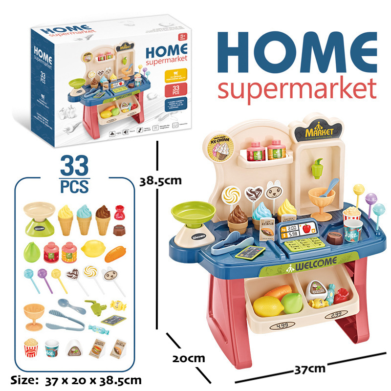 Children Shopping Carts Trolley Toy with Accessories Pretend Play Toys