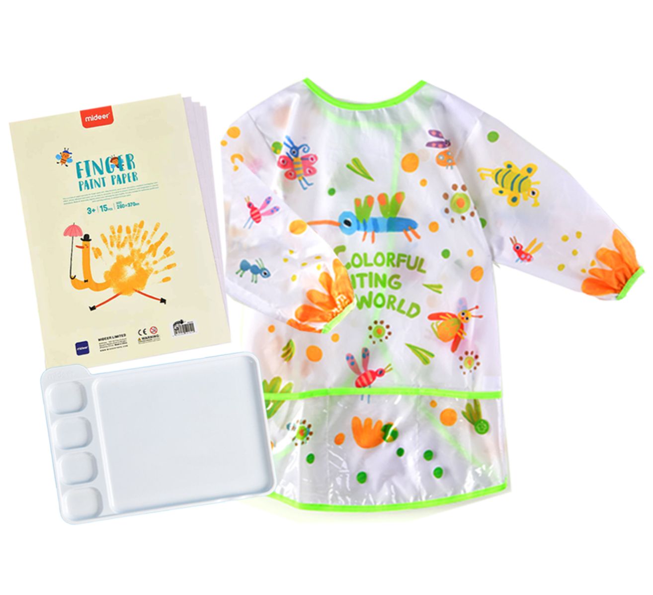 MiDeer Kids Washable 6 / 8 / 12 Colours Finger Paint Kids Painting Supply Canvas / Combo with Apron, Palette and Papers