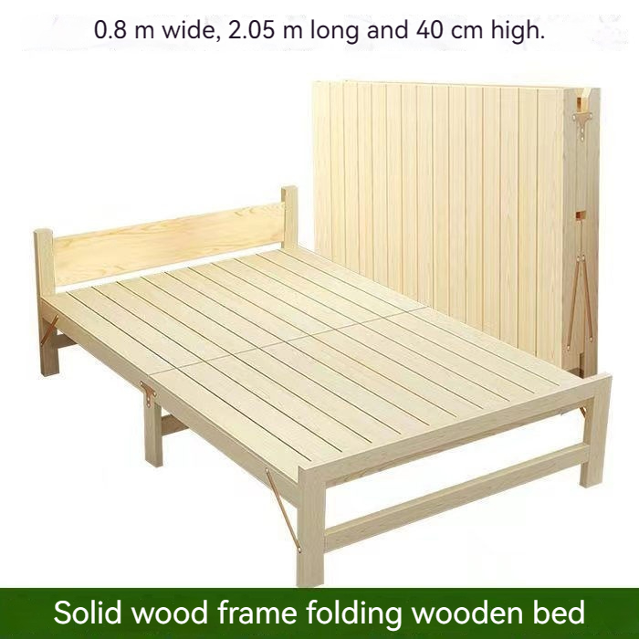Foldable Bed Frame Solid Wood Bed single person Bed double person Bed, folding bed thickened and reinforced without installation