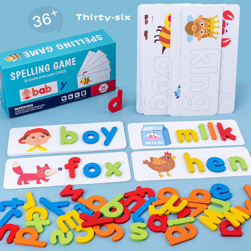 Children Puzzle Wooden Spelling Word Kids Letter Games Kindergarten Teaching Aids English Alphabet Learning Educational Toys