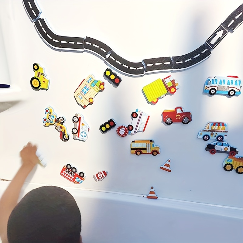 Bath Time Fun & Learning with 23-Piece Traffic Puzzle Bath Toys for Kids Age 2+