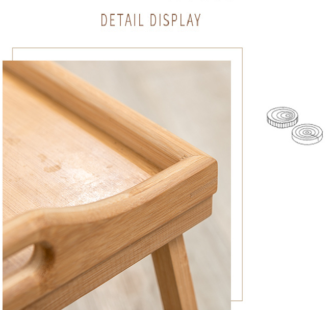 Lazy Bed Table Laptop Desk Breakfast Serving Tray with Folding Legs Foldable Bamboo Wood