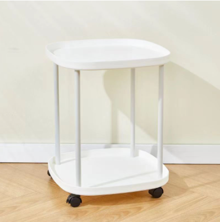 Movable double-layer living room side table 43 x 43 x 54cm storage rack beside table with wheels
