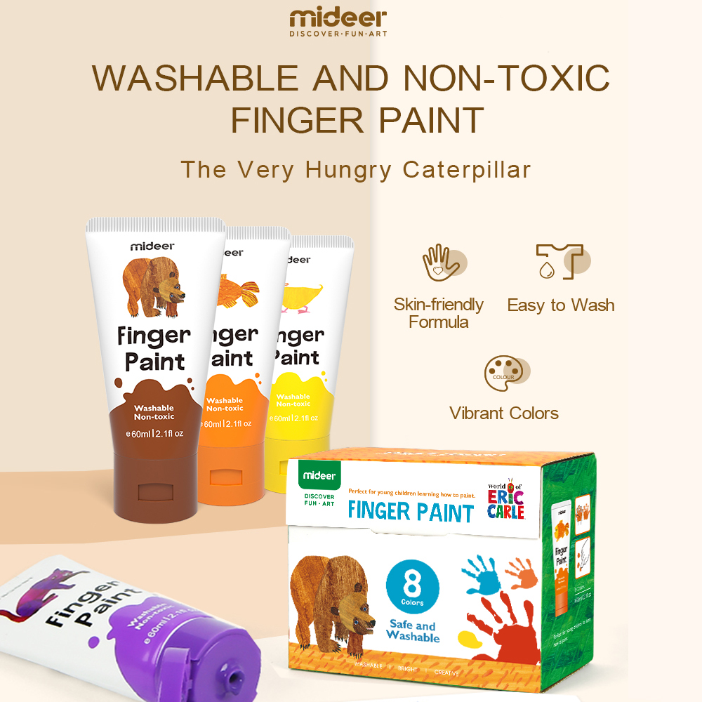 MiDeer Kids Washable 6 / 8 / 12 Colours Finger Paint Kids Painting Supply Canvas / Combo with Apron, Palette and Papers