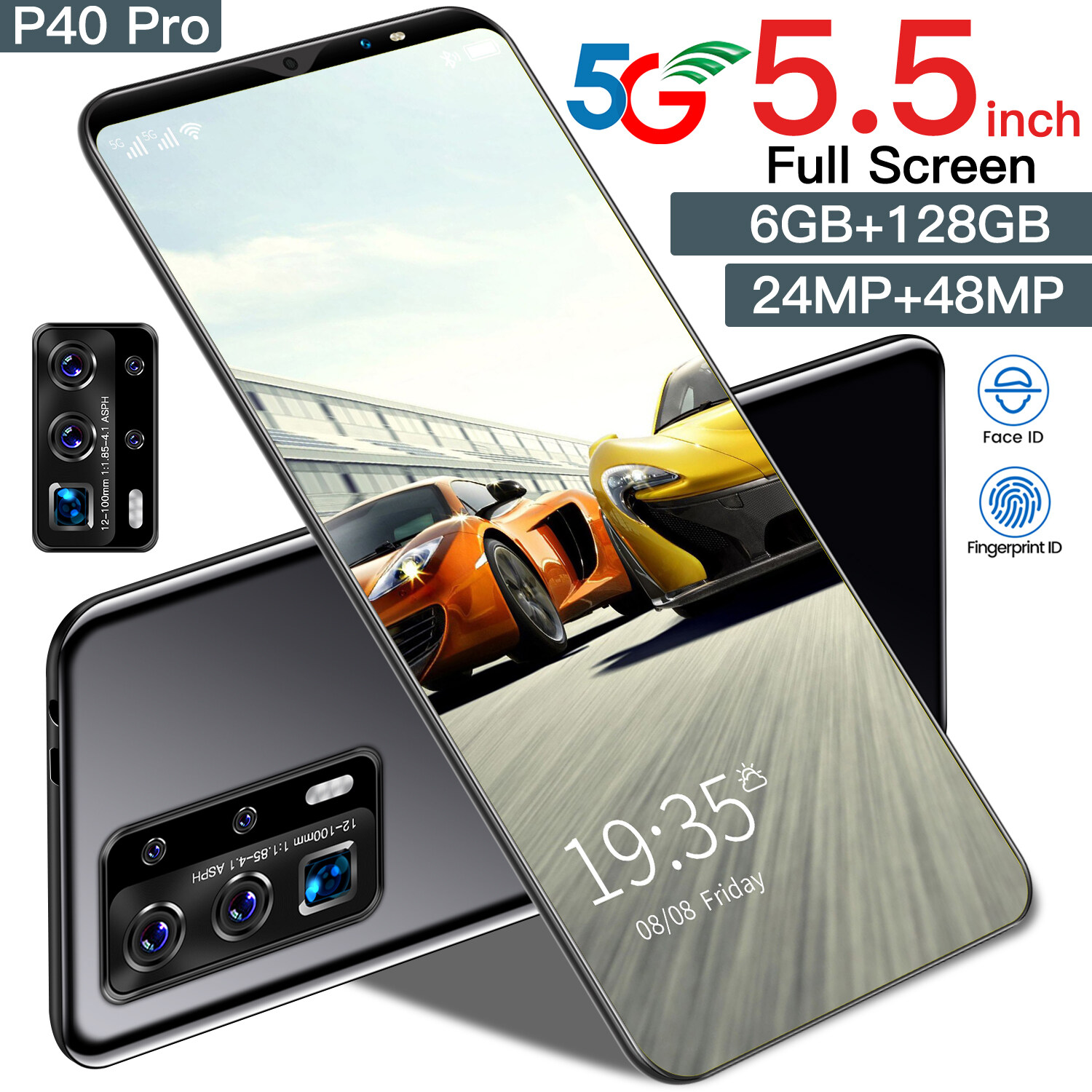 P40 Pro Handphone Original Murah Gila Smartphone 6GB RAM 128GB ROM 4G Phone 5.5-inch High-Definition Screen 4800mAh Large Battery And Strong Performance, facial recognition,  Free shipping