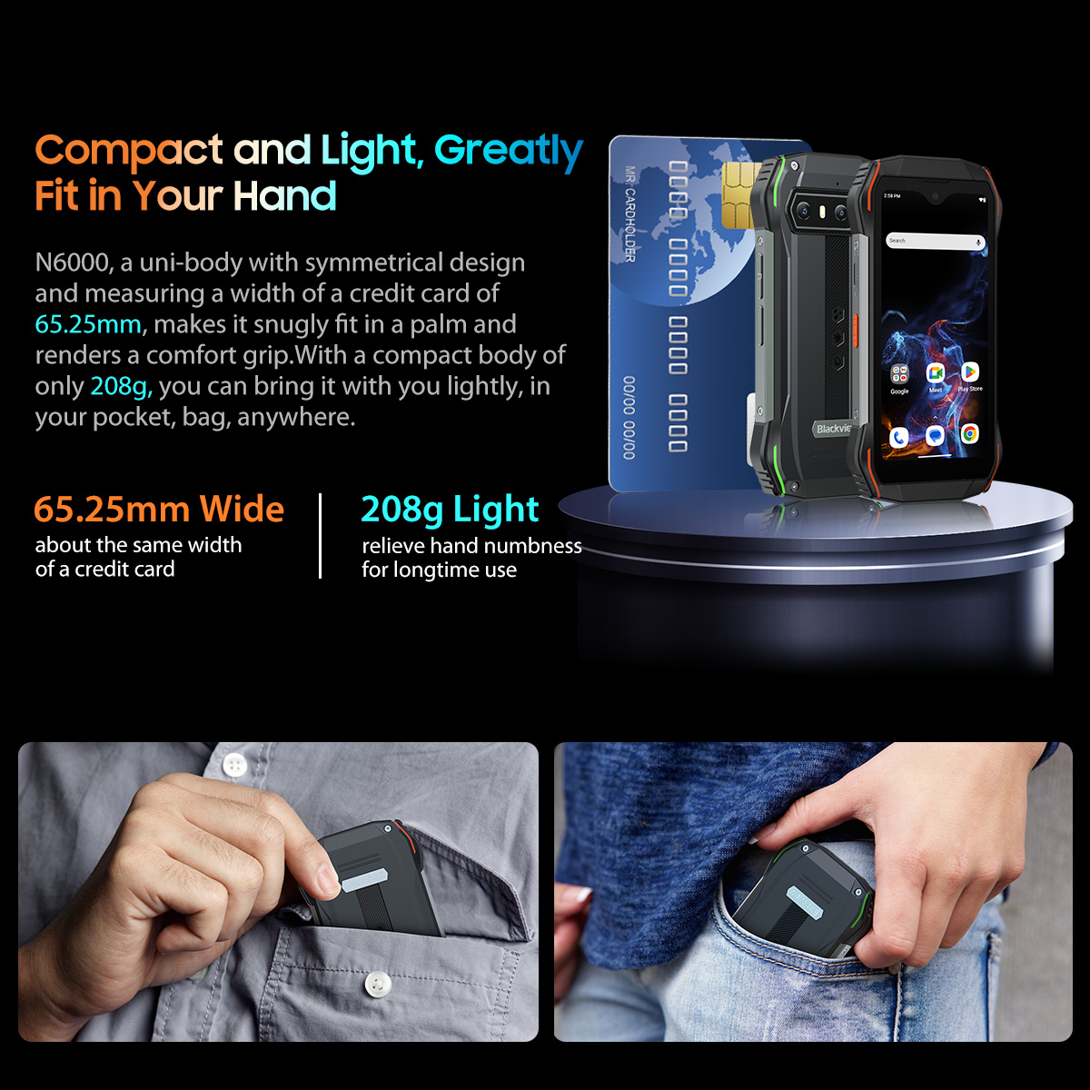 Blackview N6000 Rugged Smartphone, Android 13 G99 Mobile Phone, 16GB 256GB 4.3''Display, 48MP Cameras Cellphones