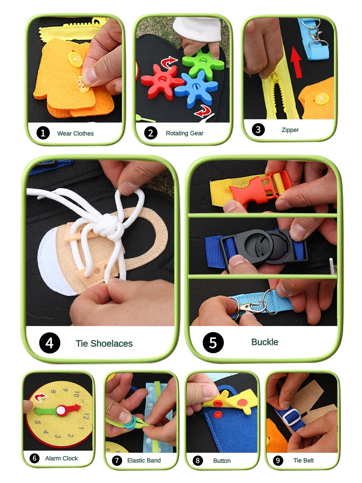 KiddoZone Montessori Educational Toys Baby Busy Board Kindergarten Baby Learn to Wear Clothes Practice Hand Eye Coordination Newborn Early Developmental Toy Gift for Boys and Girls