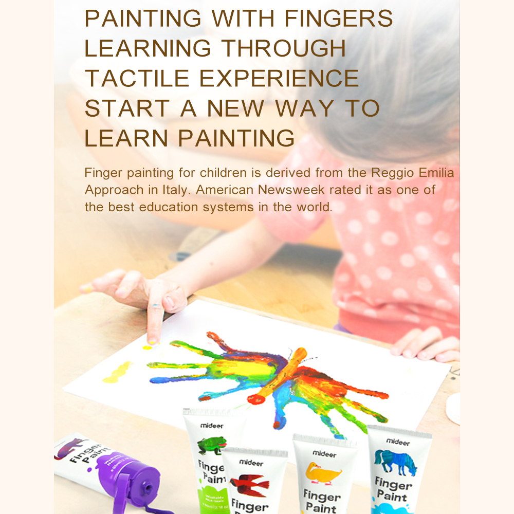 MiDeer Kids Washable 6 / 8 / 12 Colours Finger Paint Kids Painting Supply Canvas / Combo with Apron, Palette and Papers