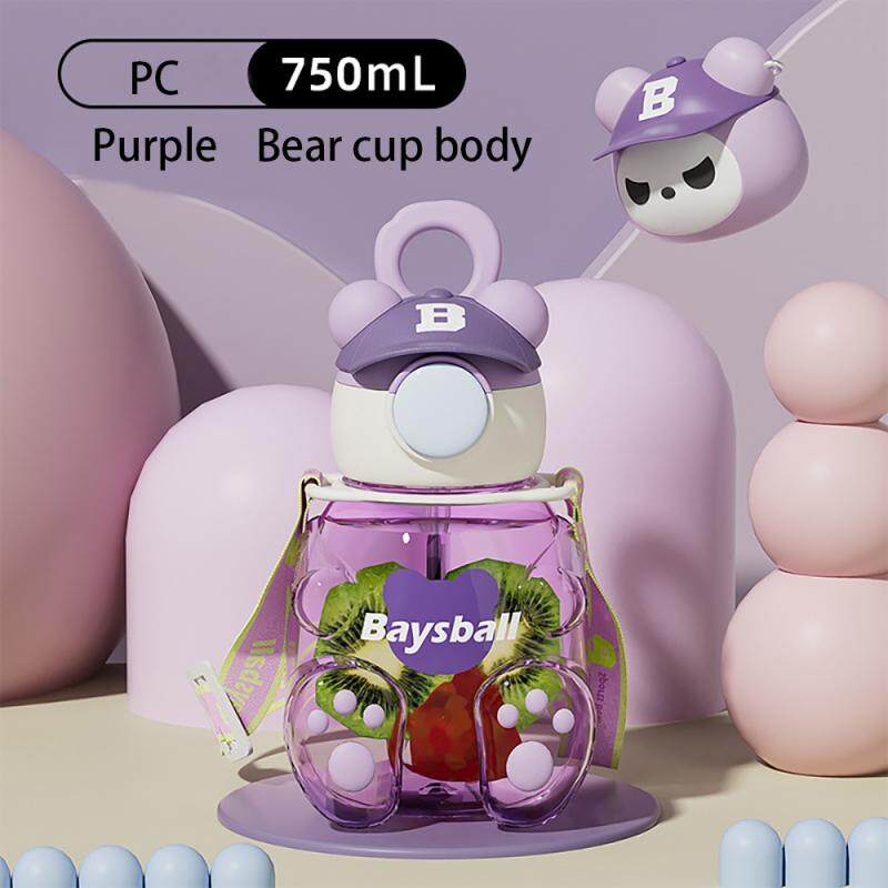 Ready stock Children's Plastic Tritan Sports WaterBottle With Straw Portable Leakproof Cute Cartoon Student Straps Water Cup BPA Free Bottle HGZ034