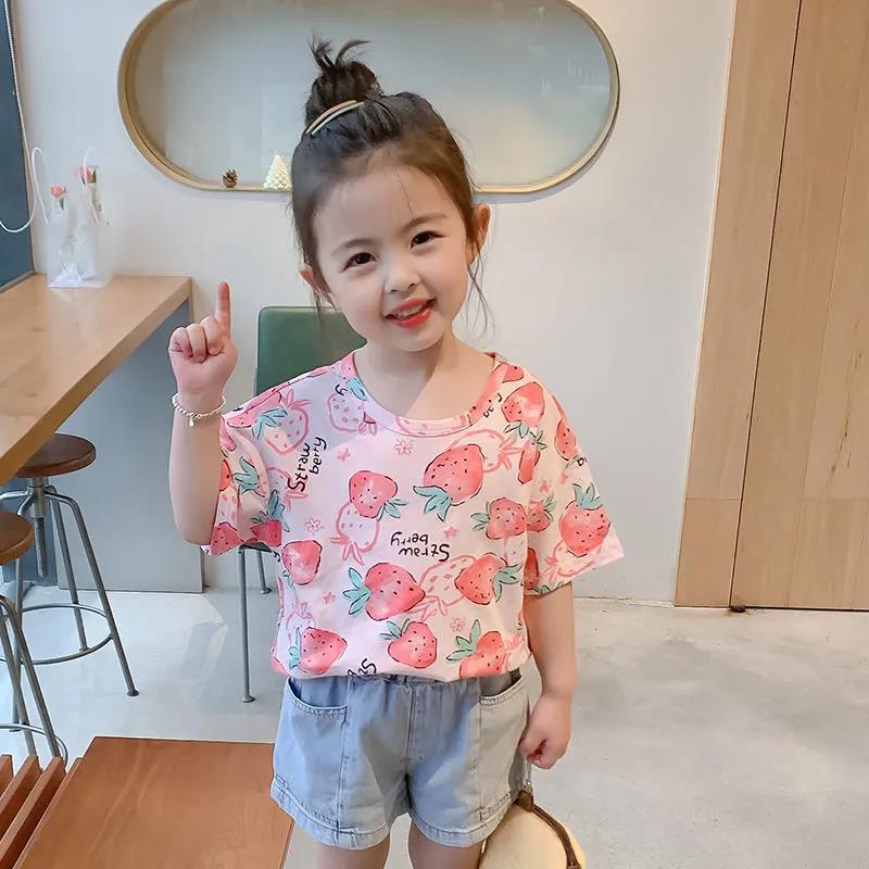 Limited Time Lower Brake Children Children's Clothing Boys Girls Pure Cotton Loose Short-Sleeved Tops Infant Cute Clothes Short T-Shirts Korean