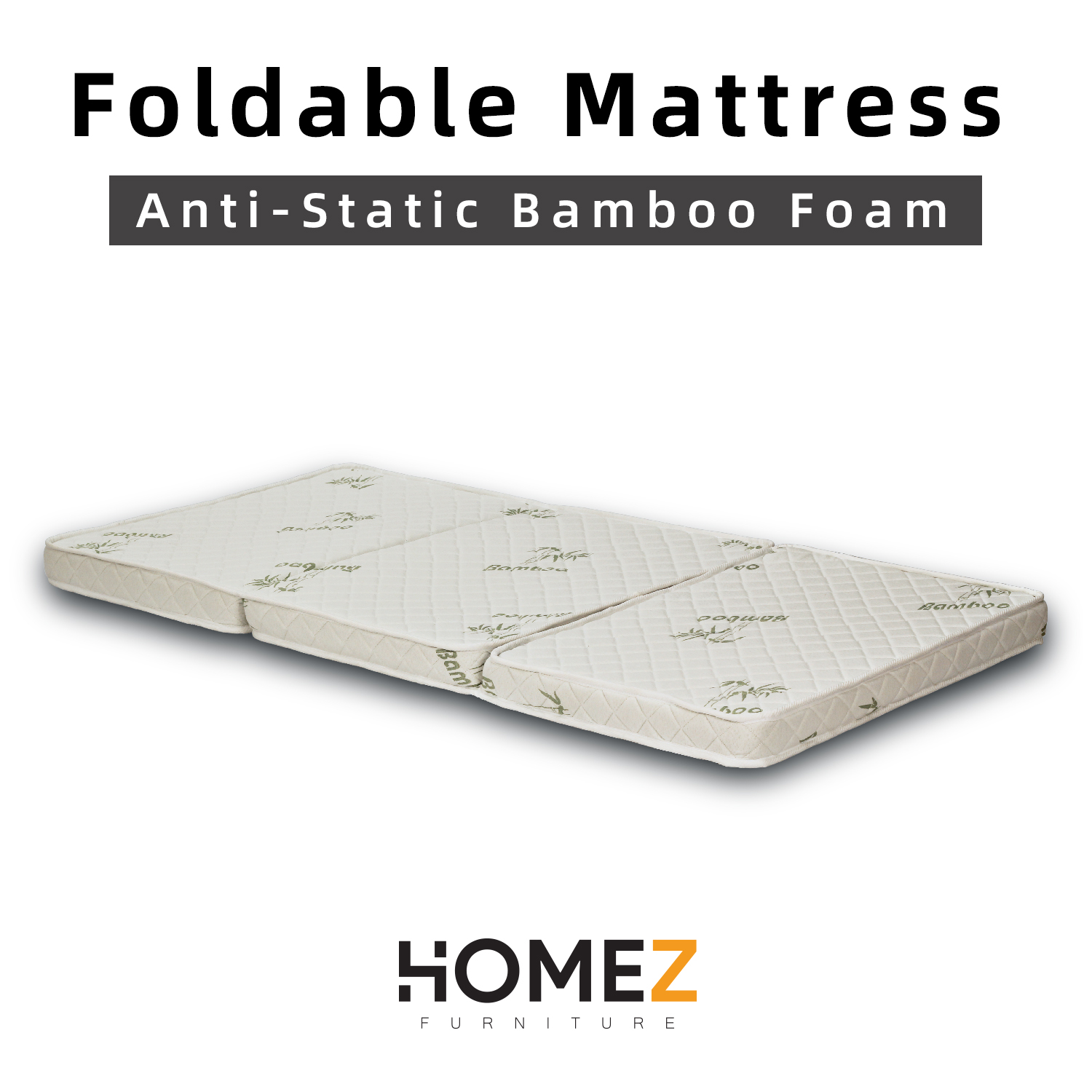 [Pre-order: ETA: 15/12/2023] Homez 3 inch Foldable Anti-Static Bamboo Foam Mattress with Portable Carry Bag - Single