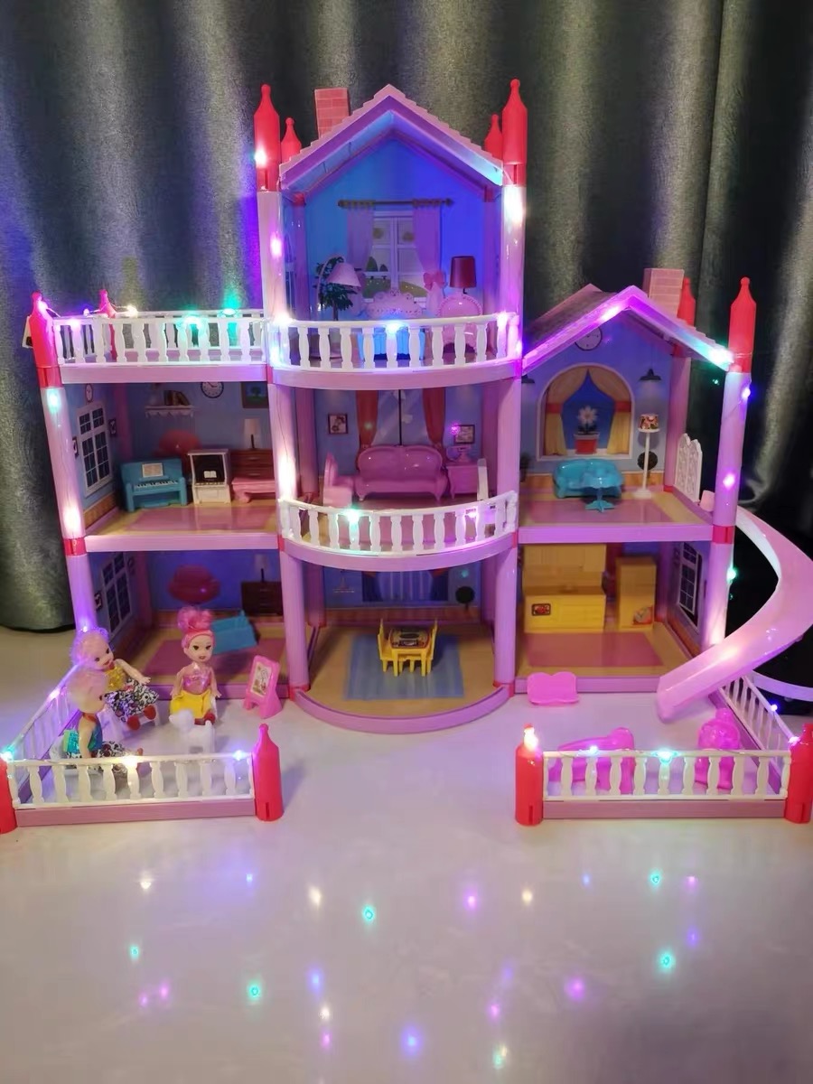 [Free 4PCS dolls + Fairy Lights] SALE Big Dollhouse Mainan Budak Perempuan Multiple Floors Girls Kids Dream Barbie Doll House with Simulation Furnitures Set DIY Toys