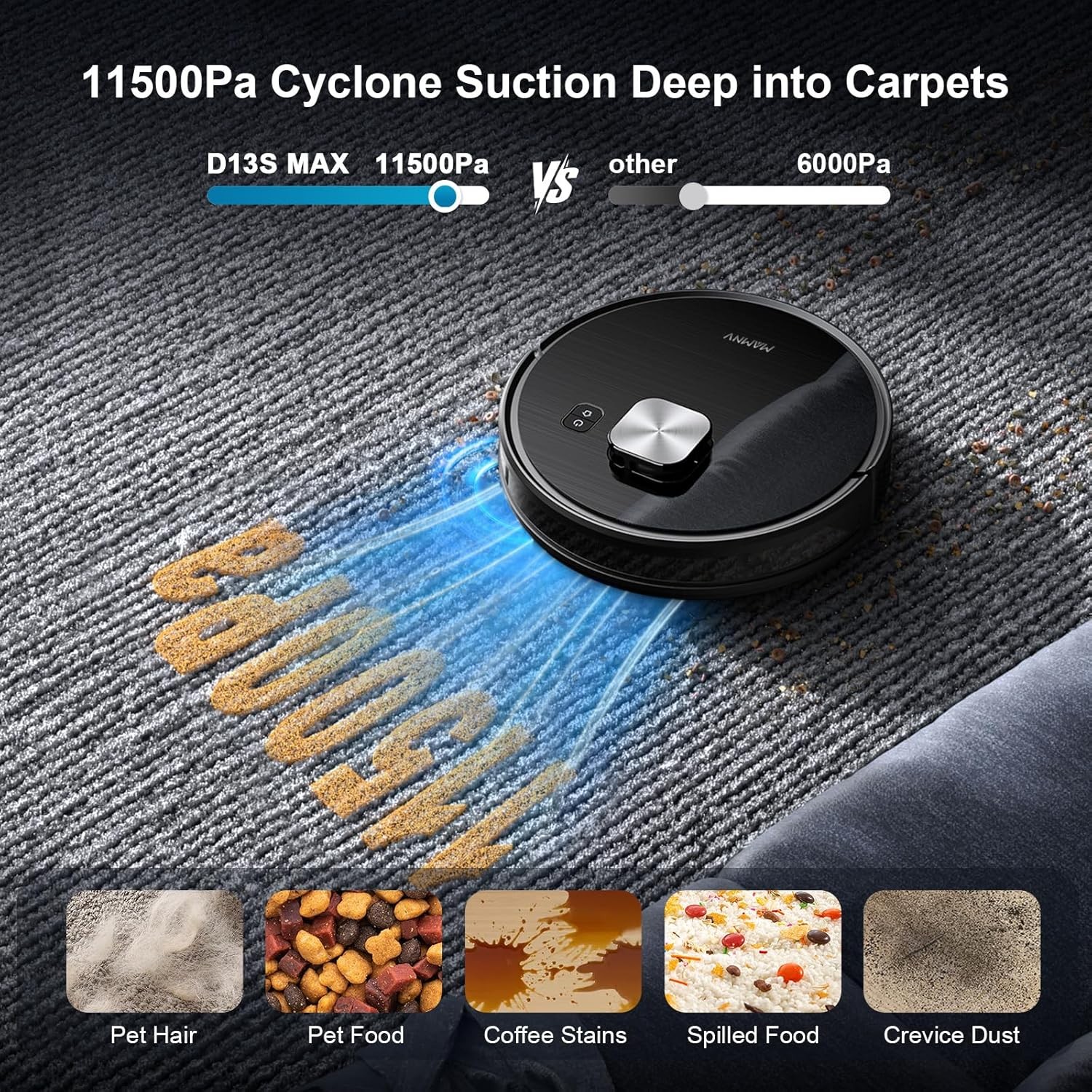 Robot Vacuum and Mop Combo, Robot Vacuum Self-Emptying with 11500Pa Suction, 70-Day Capacity, Fast Home Mapping, LiDAR Navigation, Smart Obstacle Avoidance, Ideal for Pet Hair, Carpet, Hard Floor