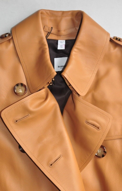 BNWT BURBERRY Haddington Calf Leather Trench Coat Womens AU4/US2 IN Brown