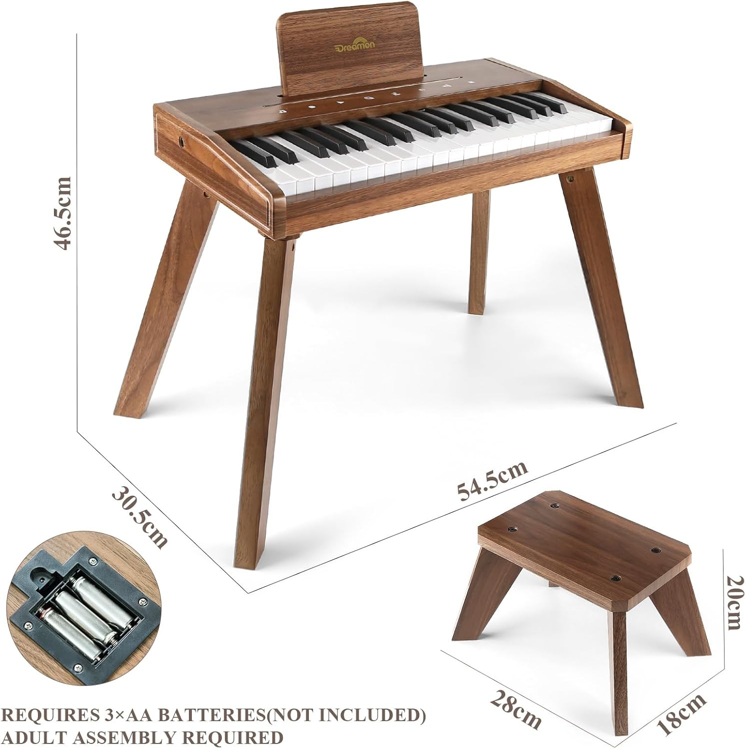 Dreamon Kids Digital Piano Keyboard, Music Educational Instrument Toy, Wood Piano for 3+ Girls and Boys, Christmas & Birthday Gifts for Kids Ages 6-12 Years Old