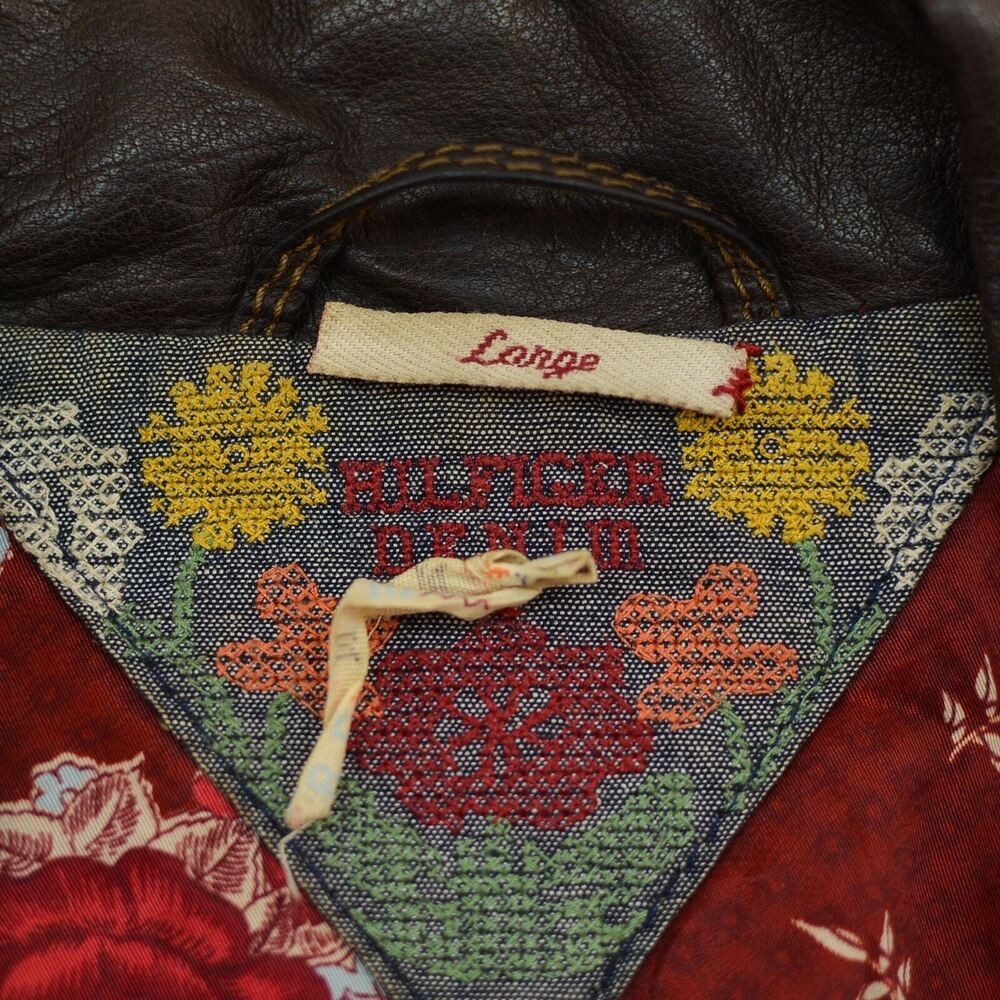 Tommy Hilfiger Denim Womens Brown Genuine Leather Motorcycle Blazer Jacket Large