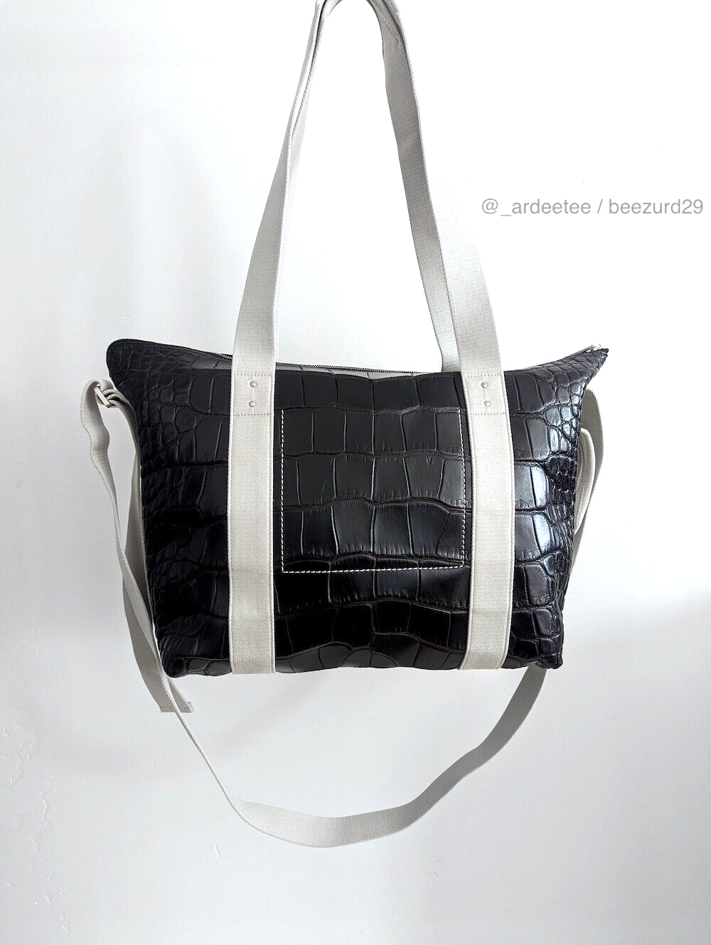 *Exotic * RICK OWENS Rare $5K JUMBO Proportional CROCODILE TROLLEY Tote Bag (Black)-