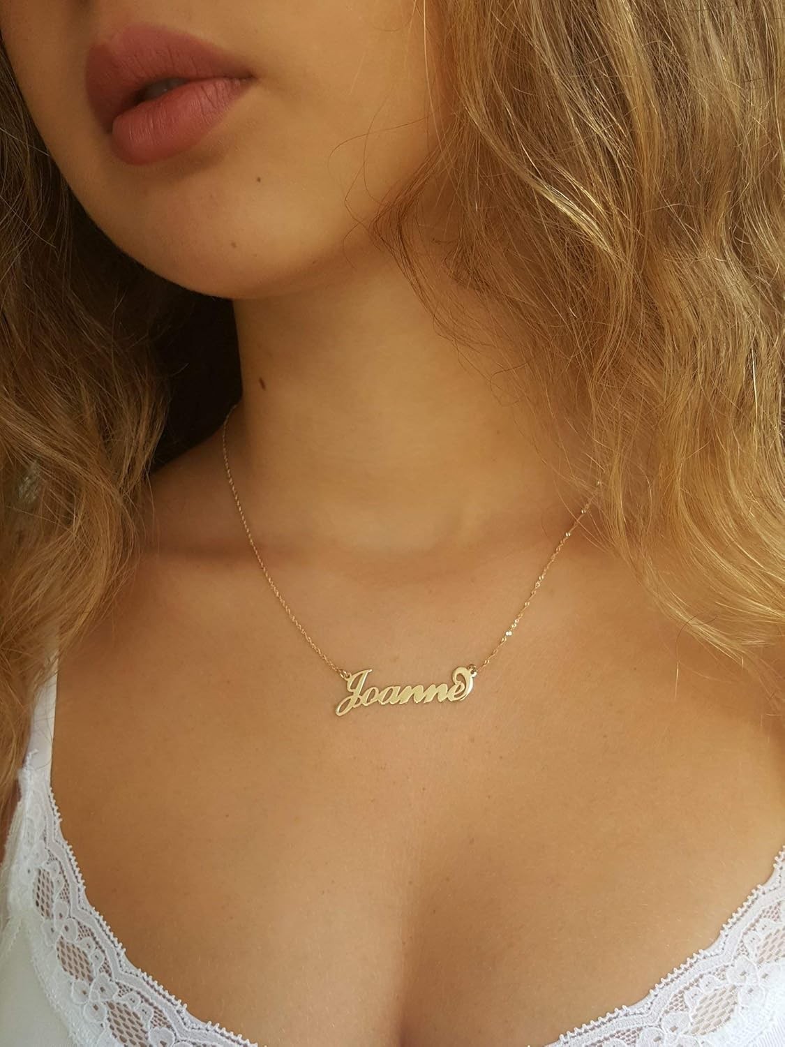 14K Solid Gold Personalized Custom Name Necklace, Script with Initial Name Plate Necklace, Jewelry for Women