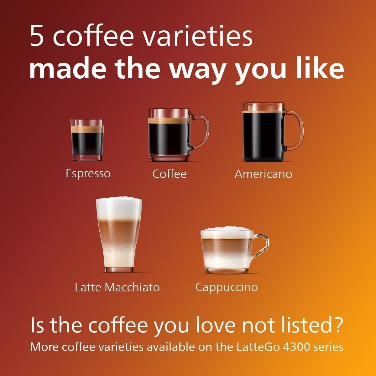 Philips 4300 Series Fully Automatic Espresso Machine - LatteGo Milk Frother, 8 Coffee Varieties, Intuitive Touch Display, Black