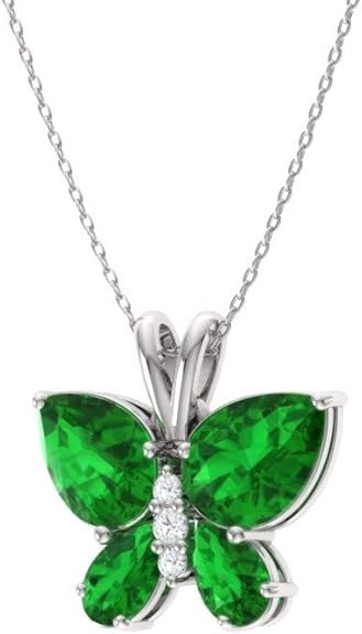 Diamondere Natural Certified Gemstone and Diamond Butterfly Small Necklace in 14k White Gold | 1.04 ct Pendant on Chain