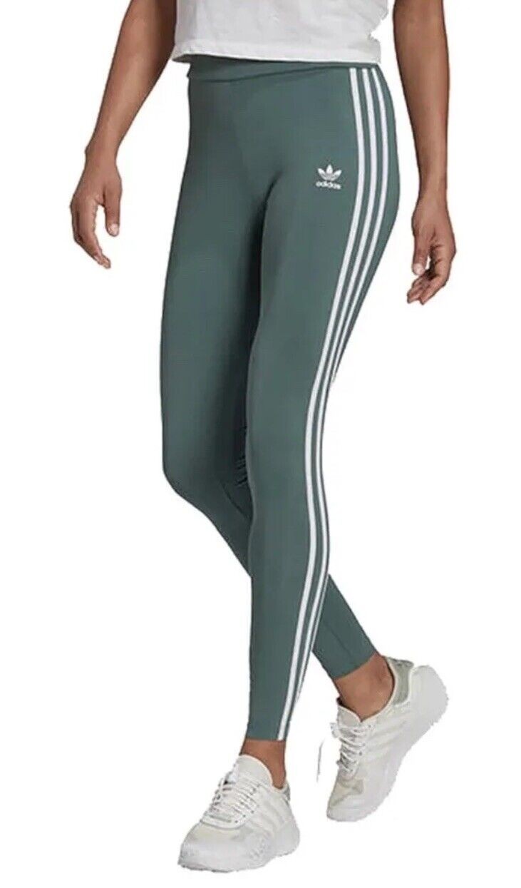 Adidas Women's Green HE0405 Adicolor Classic 3 Striped Leggings Size S-