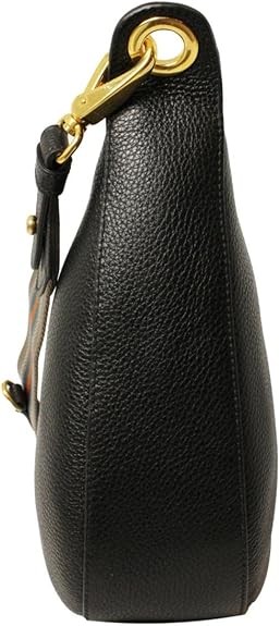 Prada Black Vitello Phenix Leather Mesh Stripe Shoulder Strap Crossbody Bag 1BC166, Black