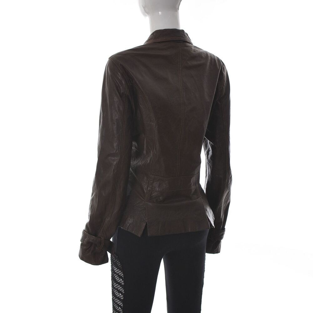 Tommy Hilfiger Denim Womens Brown Genuine Leather Motorcycle Blazer Jacket Large