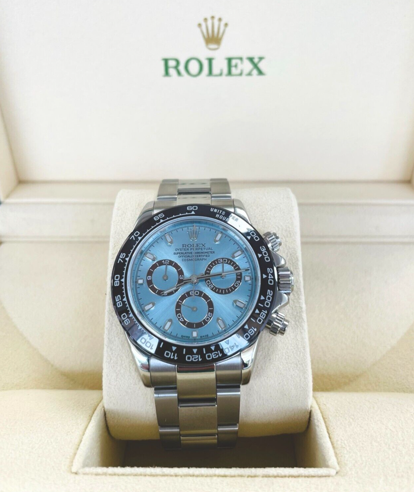 Rolex Cosmograph Daytona Steel 116520 CUSTOM Glacier Blue Ceramic Bezel Watch