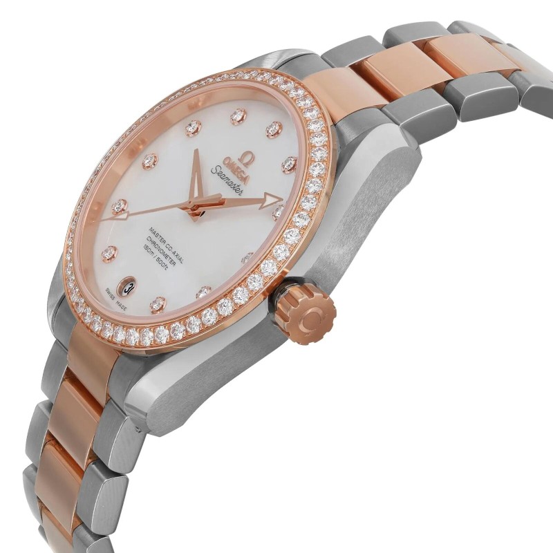 Omega Aqua Terra 18ct rose-gold steel mop dial women's watch 231.25.39.21.55.001-