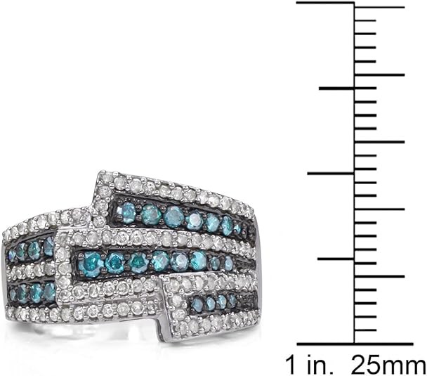 1.00 CTTW 925 Sterling Silver Blue and White Diamond Statement Cocktail Wedding Ring for Women