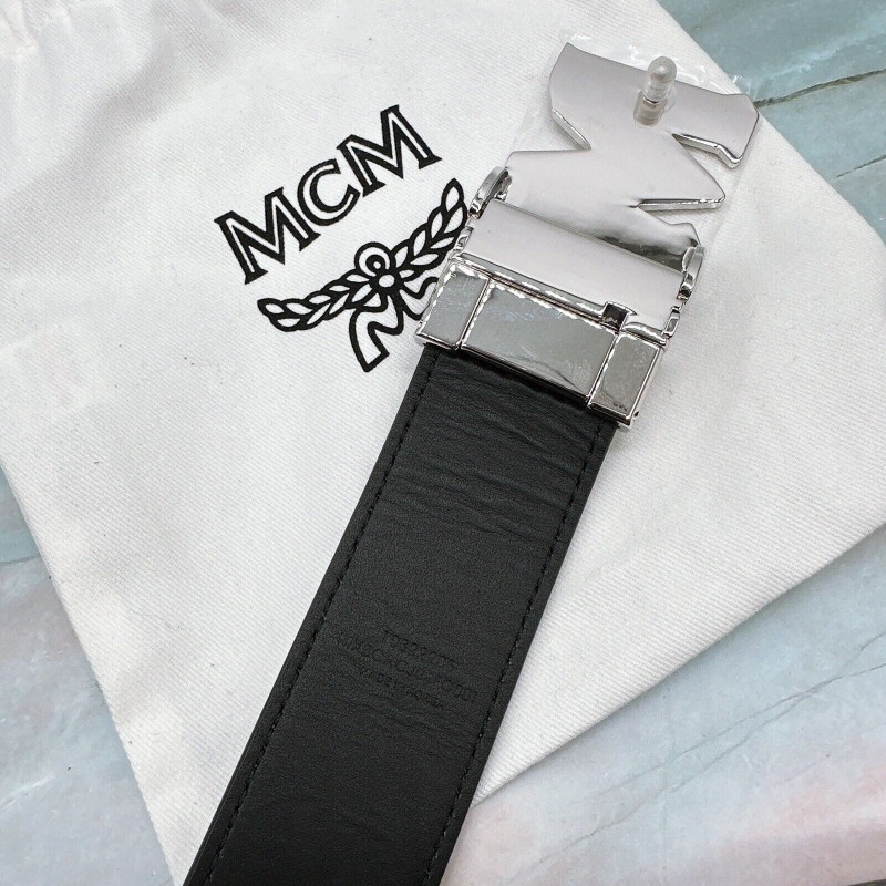 Mcmcclaus smooth visetos logo gray leather double-sided M buckle-