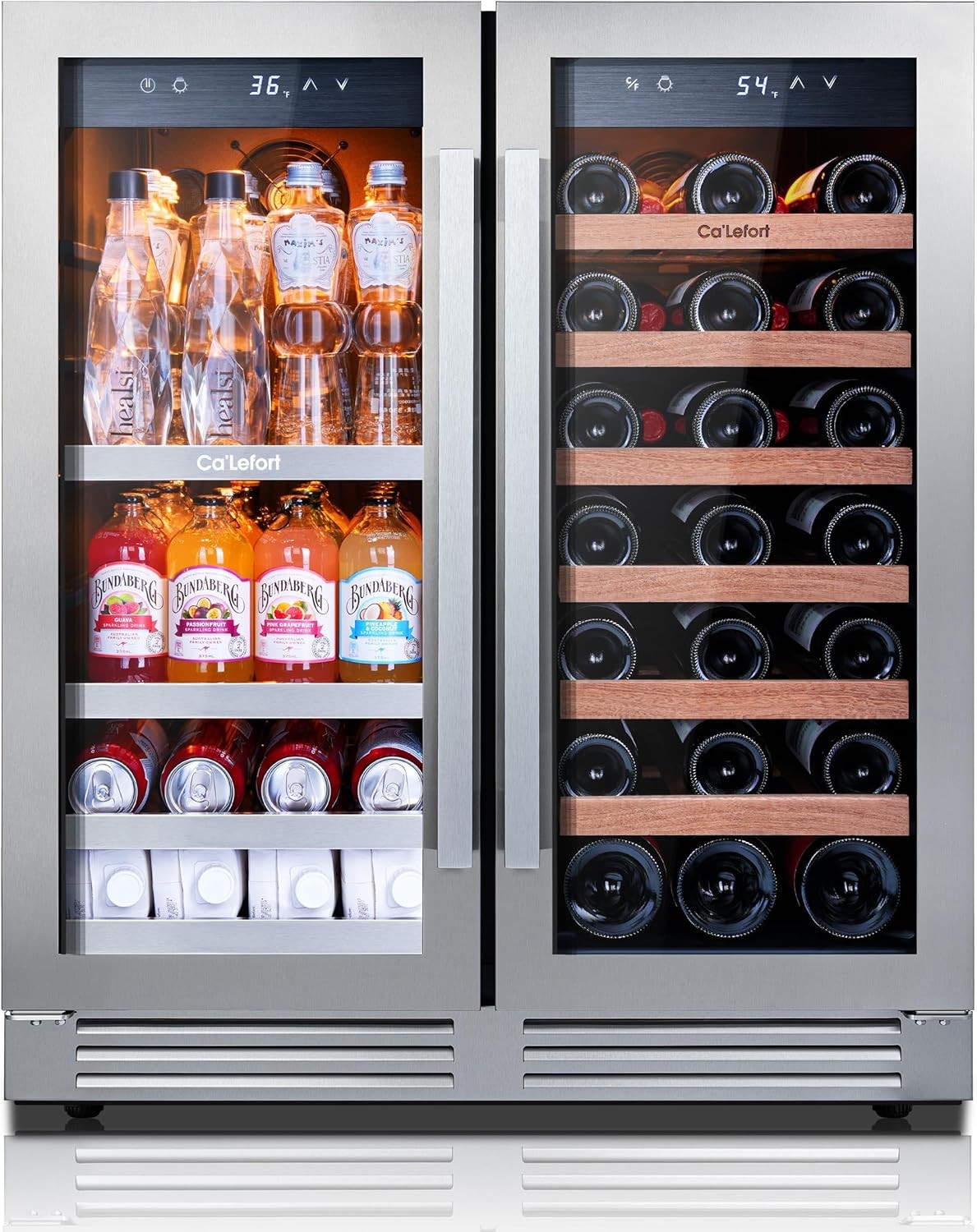 Ca'Lefort 30 Inch Wine and Beverage Refrigerator, 80 Can and 33 Bottle Wine Fridge Dual Zone 36-72°F, 3 LED Beverage Fridge Built in or Freestanding, Perfect for Home/Kitchen(6.00 cu.ft)
