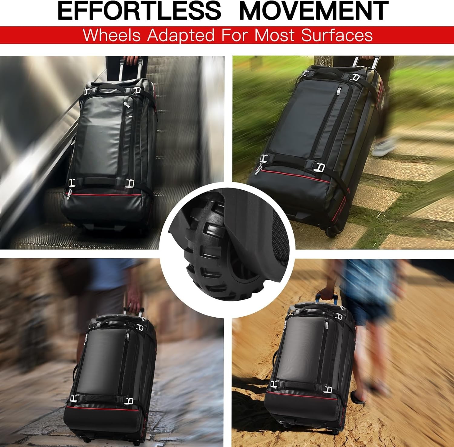 Trolley Duffel Bag with Wheels – 100L Large Travel Bag with 4 Handles, Compression Straps, Heavy Duty Duffel Bag for Travel Wheeled Luggage, Expandable Luggage, Luggage for Long Distance Trips, Elegan