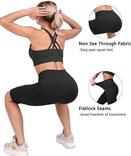 CHRLEISURE Spandex Yoga Shorts with Pockets for Women, High Waisted Workout Booty Shorts 3in