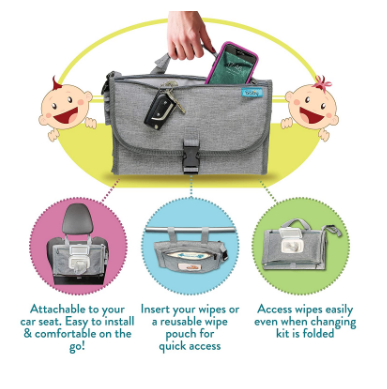 Portable Diaper Changing Pad, Portable Diaper Changing Pad for Newborn Girls and Boys - Baby Diaper Changing Pad with Smart Wipe Pocket - Waterproof Travel Changing Station Kit - Baby Gifts for Kopi B