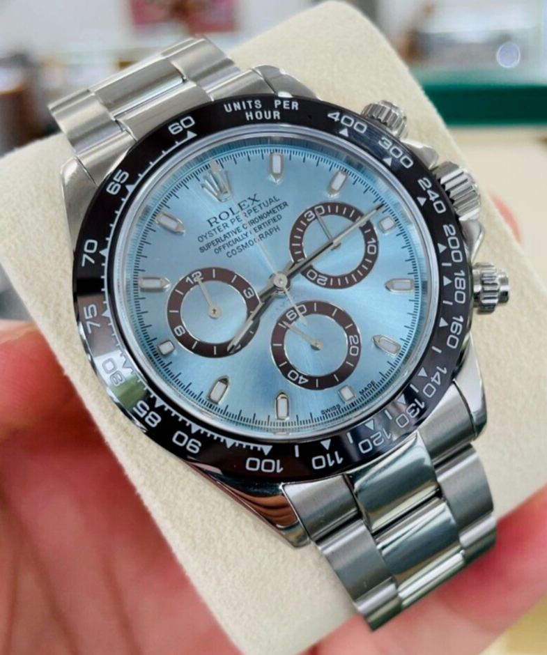 Rolex Cosmograph Daytona Steel 116520 CUSTOM Glacier Blue Ceramic Bezel Watch