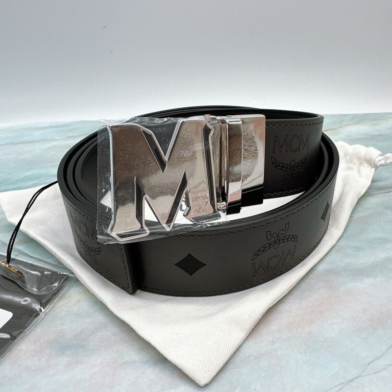 Mcmcclaus smooth visetos logo gray leather double-sided M buckle-