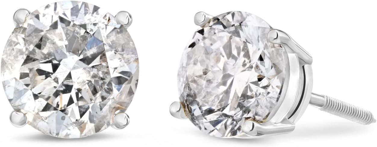Amazon Essentials Certified 14k Gold Diamond with Screw Back and Stud Earrings (J-K Color, I1-I2 Clarity)